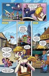 Size: 995x1529 | Tagged: safe, artist:andypriceart, derpibooru import, idw, golden feather, princess celestia, princess luna, earth pony, pegasus, pony, spoiler:comic, spoiler:comic65, braided tail, comic, female, fillydelphia, foaledo, male, manehattan, mare, official comic, packo's hot dogs, preview, rocky balboa, speech bubble, stallion, toledo