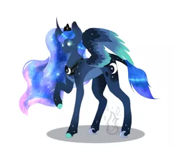 Size: 2048x1740 | Tagged: safe, artist:fireheartsk, derpibooru import, princess luna, alicorn, pony, alternate design, cutie mark, ethereal mane, female, jewelry, leonine tail, looking at you, mare, regalia, short tail, simple background, smiling, solo, spread wings, starry mane, white background, wings