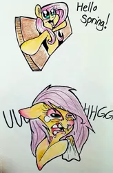 Size: 2653x4032 | Tagged: safe, artist:smirk, derpibooru import, fluttershy, pony, allergies, crying, regret, runny nose, sick, spring, tissue, traditional art