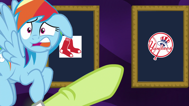 Size: 1920x1080 | Tagged: baseball, boston red sox, derpibooru import, edit, edited screencap, exploitable meme, grannies gone wild, granny smith, granny smith choosing poster, meme, mlb, new york yankees, rainbow dash, rivalry, safe, screencap, sports