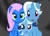 Size: 2704x1924 | Tagged: safe, artist:badumsquish, derpibooru import, jack pot, trixie, oc, changeling, changepony, earth pony, hybrid, pony, unicorn, grannies gone wild, alternate hairstyle, bow, bowtie, dark background, disguise, disguised changeling, family photo, father and daughter, female, filly, half-pony, image, looking at you, male, mother and daughter, png, pose, show accurate, simple background, smiling, trio