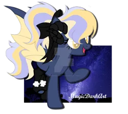 Size: 1024x913 | Tagged: safe, artist:magicdarkart, derpibooru import, oc, unofficial characters only, bat pony, pony, bow, clothes, female, hair bow, mare, simple background, socks, solo, transparent background, watermark