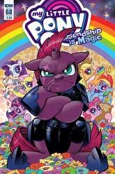 Size: 1054x1600 | Tagged: safe, artist:andypriceart, derpibooru import, idw, applejack, fizzlepop berrytwist, fluttershy, pinkie pie, rainbow dash, rarity, tempest shadow, twilight sparkle, twilight sparkle (alicorn), alicorn, butterfly, earth pony, pegasus, pony, unicorn, spoiler:comic68, >:c, andy you magnificent bastard, angry, apple, bedroom eyes, broken horn, comic, cover, crossed arms, crossed hooves, cute, evil tempest shadow, faic, female, flower, food, freckles, frown, gem, grumpy, hat, horn, i had fun once and it was awful, mane six, mare, rainbow, smiling, sugar (food), wingding eyes, zap apple, zipper