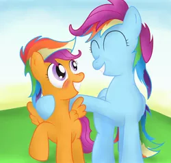 Size: 1826x1736 | Tagged: safe, artist:041744, derpibooru import, rainbow dash, scootaloo, cute, cutealoo, dashabetes, hug, scootalove, wig