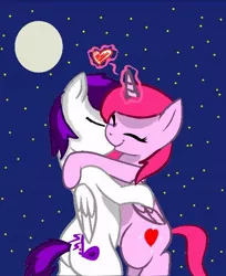 Size: 500x614 | Tagged: safe, artist:purplesounds, derpibooru import, oc, unofficial characters only, pony, pony creator, pony town, bipedal, full moon, glowing horn, happy birthday mlp:fim, heart, metro:mylittlepony, mlp fim's seventh anniversary, moon, ponytail, ponyville