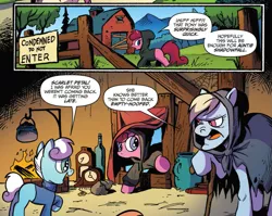 Size: 1023x815 | Tagged: safe, artist:andypriceart, derpibooru import, idw, auntie shadowfall, scarlet petal, winter comet, earth pony, pony, spoiler:comic, spoiler:comic65, brother and sister, cane, cloak, clothes, colt, comic, cropped, female, filly, foal, hoodie, male, mare, official comic, speech bubble, sweater