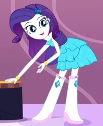 Size: 406x496 | Tagged: safe, derpibooru import, screencap, rarity, eqg summertime shorts, equestria girls, make up shake up, bent over, boots, clothes, cropped, dress, fall formal outfits, high heel boots, shoes, solo