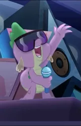 Size: 347x540 | Tagged: cropped, derpibooru import, dragon, glasses, male, mc spike, microphone, my little pony: the movie, safe, screencap, spike, sunglasses