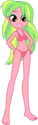 Size: 1489x4894 | Tagged: suggestive, artist:salemcat, derpibooru import, edit, edited edit, editor:slayerbvc, vector edit, lemon zest, equestria girls, friendship games, barefoot, belly button, bra, breasts, clothes, feet, female, grin, panties, pink underwear, recolor, simple background, smiling, solo, transparent background, underwear, underwear edit, vector