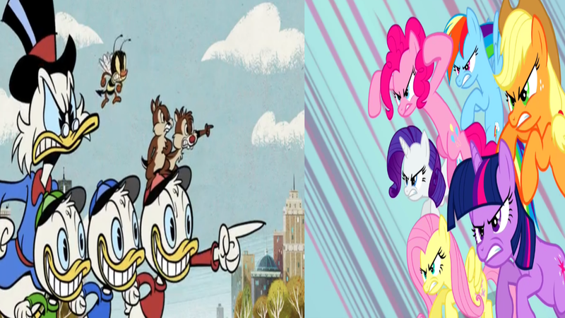 Size: 1334x750 | Tagged: 1000 years in photoshop, a canterlot wedding, applejack, chip, chip n dale, chip n' dale rescue rangers, crossover, dale, derpibooru import, dewey, fluttershy, house of mouse, huey, huey dewey and louie, louie, mane six, mickey mouse 2013, pinkie pie, rainbow dash, rarity, safe, scrooge mcduck, spike the bee, twilight sparkle, wrong aspect ratio