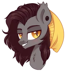 Size: 1599x1714 | Tagged: safe, artist:hawthornss, derpibooru import, oc, oc:rewrite auriar, unofficial characters only, bat pony, bat pony oc, beanie, bedroom eyes, blushing, chest fluff, cute, cute little fangs, ear fluff, fangs, hat, looking at you, male, simple background, smiling, solo, stallion, transparent background