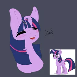 Size: 2000x2000 | Tagged: artist needed, source needed, safe, derpibooru import, twilight sparkle, twilight sparkle (alicorn), alicorn, pony, blushing, commission, flexible horn, happy, head scratch, prehensile horn, smiling, solo, wat, yay