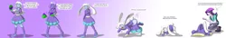 Size: 6000x1000 | Tagged: safe, artist:tfsubmissions, derpibooru import, starlight glimmer, trixie, rabbit, equestria girls, april fools joke, beanie, bunnified, clothes, comic, coughing, crouching, dialogue, duo, easter egg, eyes closed, gradient background, gritted teeth, hat, high res, hoodie, magic, message, open mouth, pants, revenge, shirt, shoes, skirt, smiling, smirk, socks, species swap, transformation, transformation sequence, vest