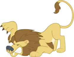 Size: 1552x1198 | Tagged: animal, artist:iamadinosaurrarrr, big cat, cat, claws, crouching, derpibooru import, lion, raised paw, safe, simple background, snarling, solo, the cutie pox, transparent background, vector