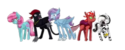 Size: 4938x1989 | Tagged: safe, artist:midnightfire1222, derpibooru import, oc, oc:commettail, oc:gypsy, oc:jewelflame, oc:zipper, oc:zira, unofficial characters only, changedling, changeling, crystal pony, gryphon, hippogriff, zebra, commission, group shot, my little pony, simple background, transparent background, zebra oc