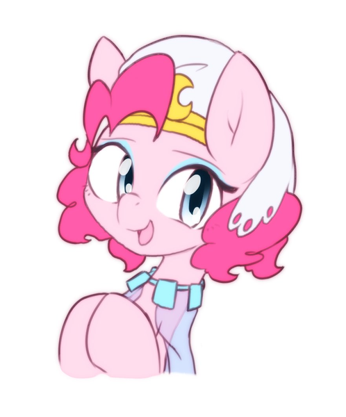 Size: 881x1061 | Tagged: safe, artist:akainu_pony, derpibooru import, pinkie pie, somnambula, earth pony, pony, accessory swap, female, headdress, mare, ponk like an egyptian, simple background, solo, somnambula's headdress, white background