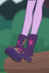 Size: 278x413 | Tagged: safe, derpibooru import, screencap, sci-twi, twilight sparkle, equestria girls, equestria girls series, stressed in show, boots, cropped, jumping, legs, mud, muddy, pictures of legs, shoes