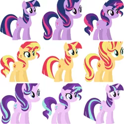 Size: 720x720 | Tagged: safe, artist:ra1nb0wk1tty, derpibooru import, edit, editor:axal-5, starlight glimmer, sunset shimmer, twilight sparkle, twilight sparkle (alicorn), alicorn, pony, unicorn, female, mare, palette swap, recolor, simple background, white background