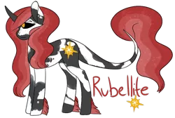 Size: 1040x699 | Tagged: ambiguous gender, artist:purecrazycreate, black sclera, curved horn, derpibooru import, hybrid, interspecies offspring, leonine tail, oc, oc:rubellite, offspring, parent:lord tirek, parent:princess celestia, parents:celestirek, safe, simple background, solo, transparent background, unofficial characters only