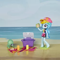 Size: 1500x1500 | Tagged: safe, derpibooru import, rainbow dash, tank, turtle, equestria girls, equestria girls series, barefoot, beach, clothes, doll, equestria girls minis, feet, food, hat, irl, launch, ocean, photo, sandwich, smiling, swimsuit, toy