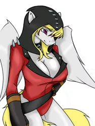 Size: 750x1000 | Tagged: anthro, artist:pi9o, breasts, cleavage, clothes, derpibooru import, female, oc, oc:storm shield, pegasus, pyro, solo, solo female, suggestive, team fortress 2, unofficial characters only