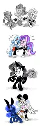 Size: 800x2400 | Tagged: safe, artist:thegreatrouge, derpibooru import, fluttershy, pinkie pie, princess celestia, princess luna, rainbow dash, rarity, starlight glimmer, trixie, alicorn, earth pony, pegasus, pony, unicorn, alice angel, bendy and the ink machine, cuphead, cuphead (character), felix the cat, female, image, mare, mickey mouse, mugman, old timey, oswald the lucky rabbit, png