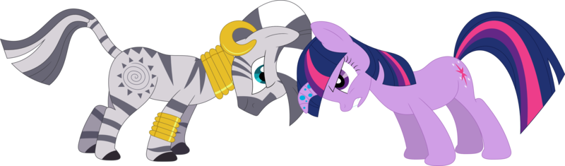 Size: 3587x1055 | Tagged: safe, artist:porygon2z, derpibooru import, twilight sparkle, zecora, pony, unicorn, zebra, bridle gossip, duo, ear piercing, earring, female, jewelry, leg rings, mare, neck rings, piercing, simple background, transparent background, twilight flopple, unicorn twilight, vector