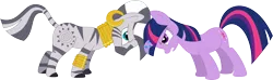 Size: 3587x1055 | Tagged: safe, artist:porygon2z, derpibooru import, twilight sparkle, zecora, pony, unicorn, zebra, bridle gossip, duo, ear piercing, earring, female, jewelry, leg rings, mare, neck rings, piercing, simple background, transparent background, twilight flopple, unicorn twilight, vector