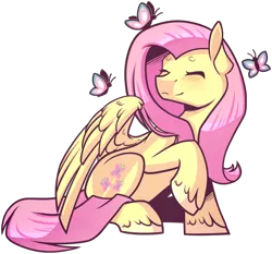 Size: 1024x953 | Tagged: safe, artist:ak4neh, derpibooru import, fluttershy, butterfly, pegasus, pony, blushing, cute, eyes closed, female, mare, raised hoof, shyabetes, simple background, sitting, solo, spread wings, transparent background, unshorn fetlocks, wings