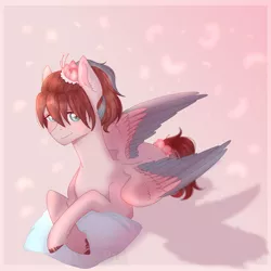 Size: 1800x1800 | Tagged: safe, artist:kawipie, derpibooru import, oc, oc:ether net, pegasus, pony, commission, female, lying down, pillow, solo, two toned wings, ych result