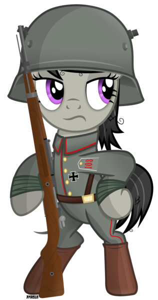 Size: 2180x4140 | Tagged: annoyed, artist:a4r91n, bandage, bipedal, boots, derpibooru import, gewehr 98, gun, helmet, iron cross, kriegtavia, looking away, messy mane, military uniform, octavia melody, rifle, safe, shoes, simple background, solo, stahlhelm, transparent background, vector, weapon, world war i