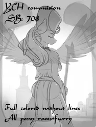 Size: 1024x1365 | Tagged: suggestive, derpibooru import, somnambula, anthro, earth pony, pegasus, unicorn, advertisement, breasts, commission, egypt, my little pony, your character here