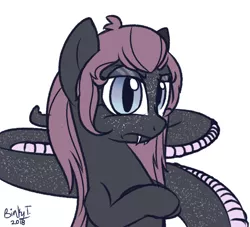 Size: 1200x1090 | Tagged: artist:binkyt11, body freckles, crossed arms, crossed hooves, derpibooru import, digital art, eyeshadow, fangs, female, freckles, grumpy, lamia, lamiafied, looking at you, makeup, mare, monster pony, namesake, oc, oc:belladonna lamia, original species, safe, show accurate, signature, simple background, slit eyes, solo, species swap, unofficial characters only, white background