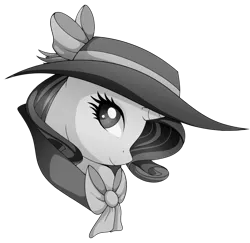Size: 1140x1110 | Tagged: safe, artist:uunicornicc, derpibooru import, rarity, pony, unicorn, rarity investigates, bow, bust, clothes, detective rarity, female, grayscale, hat, mare, monochrome, simple background, smiling, solo, transparent background, trenchcoat