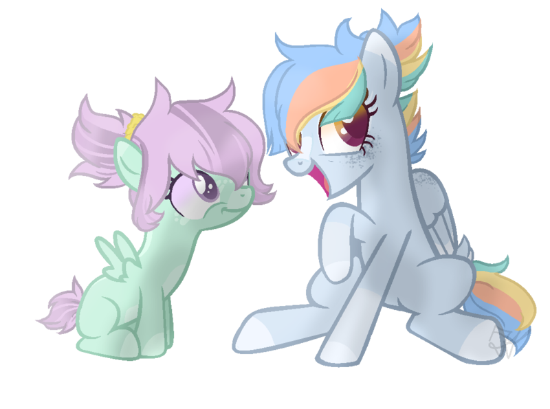 Size: 1100x818 | Tagged: safe, artist:jaysey, derpibooru import, oc, oc:speed scooter, unofficial characters only, pegasus, pony, base used, colored pupils, duo, female, filly, mare, offspring, parent swap au, parent:night light, parent:windy whistles, parents:windylight, simple background, transparent background