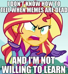 Size: 799x864 | Tagged: safe, derpibooru import, sunset shimmer, equestria girls, friendship games, exploitable meme, image macro, meme, sunset is not willing to learn