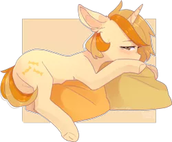 Size: 2050x1689 | Tagged: safe, artist:emily-826, derpibooru import, oc, oc:butterscotch, unofficial characters only, pony, unicorn, female, mare, pillow, prone, simple background, solo, transparent background, underhoof, ych result