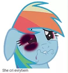 Size: 713x757 | Tagged: abuse, abuse edit, black eye, dashabuse, derpibooru import, edit, parental glideance, poor rainbow dash, rainbow dash, sad, semi-grimdark