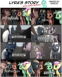 Size: 3929x4904 | Tagged: safe, artist:goatcanon, derpibooru import, bacon braids, bon bon, double diamond, lyra heartstrings, night glider, starlight glimmer, sugar belle, sweetie drops, earth pony, pony, unicorn, comic:lyra's story, the cutie map, 3d, backstory, braid, comic, dialogue, equal cutie mark, equal town, female, flashback, mare, our town, s5 starlight, source filmmaker, staff, staff of sameness, starlight's village