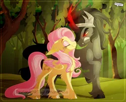 Size: 2500x2009 | Tagged: artist:amanddica, derpibooru import, eyes closed, female, floppy ears, fluttershy, forest, king sombra, male, safe, shipping, sombrashy, straight