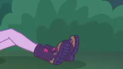 Size: 2208x1242 | Tagged: safe, derpibooru import, screencap, sci-twi, twilight sparkle, equestria girls, equestria girls series, stressed in show, stressed in show: fluttershy, boots, bush, legs, mud, muddy, pictures of legs, shoes