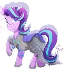 Size: 1024x1140 | Tagged: safe, artist:krakograff, artist:scarabdynasty1, artist:sirius-sdz, derpibooru import, starlight glimmer, pony, unicorn, clothes, dress, female, horn, looking at you, mare, shadow, simple background, solo, transparent background