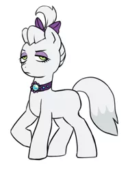 Size: 579x773 | Tagged: safe, artist:pikokko, derpibooru import, opalescence, ponified, pony, choker, lidded eyes, ponified pony pets, simple background, solo, white background