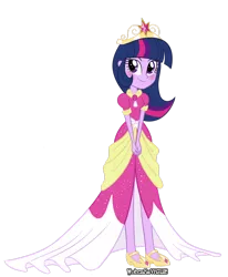 Size: 1024x1243 | Tagged: safe, artist:wubcakeva, derpibooru import, twilight sparkle, twilight sparkle (alicorn), equestria girls, magical mystery cure, big crown thingy, blushing, clothes, coronation dress, cute, dress, element of magic, equestria girls interpretation, female, princess dress, regalia, shoes, simple background, solo, transparent background, twiabetes