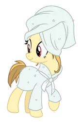 Size: 3500x5164 | Tagged: safe, artist:estories, derpibooru import, oc, oc:alice goldenfeather, unofficial characters only, pony, clothes, female, high res, mare, robe, simple background, smiling, solo, towel, transparent background, vector