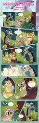 Size: 1919x5908 | Tagged: safe, artist:estories, derpibooru import, discord, fluttershy, oc, oc:alice goldenfeather, oc:comet, cat, draconequus, pegasus, phoenix, pony, comic:find yourself, catified, comic, female, magic, mare, species swap, transformation, tree