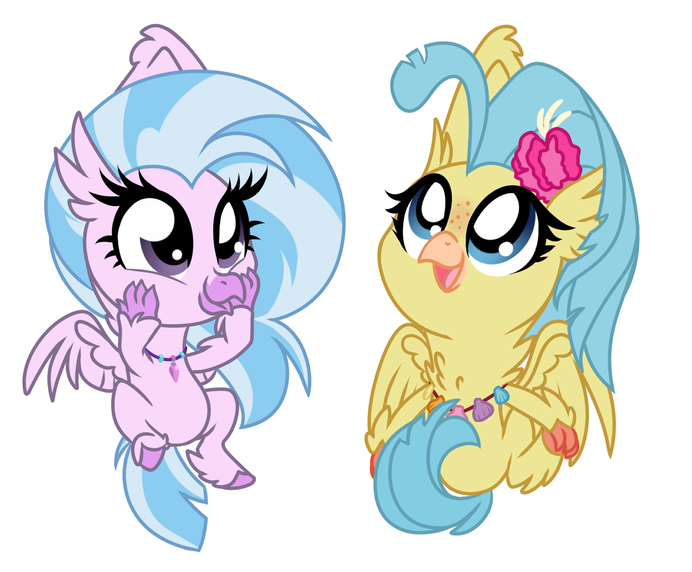Size: 692x572 | Tagged: artist:kellythedrawinguni, classical hippogriff, cousins, cropped, cute, derpibooru import, diastreamies, duo, female, hippogriff, horsebirb, my little pony: the movie, princess skystar, safe, school daze, silverstream, simple background, skyabetes, white background