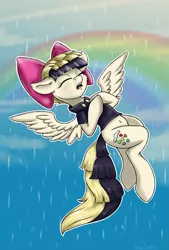 Size: 2053x3031 | Tagged: artist:shadowreindeer, derpibooru import, eyes closed, flying, my little pony: the movie, open mouth, rain, rainbow, safe, singing, solo, songbird serenade