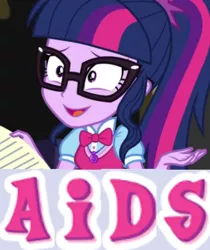 Size: 656x780 | Tagged: safe, derpibooru import, edit, edited screencap, screencap, twilight sparkle, equestria girls, aids, caption, cropped, expand dong, exploitable meme, hiv, image macro, meme, solo