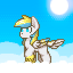 Size: 256x256 | Tagged: safe, artist:n_thing, derpibooru import, oc, oc:cirrus sky, unofficial characters only, hippogriff, animated, cloud, pixel art, sun, tail feathers, talons, trotting, walk cycle, walking, wings